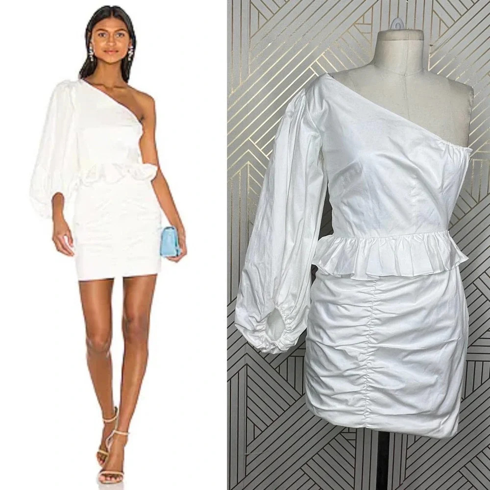 Shona Joy Grant One Shoulder Ruched Mini Dress in White Size US 2